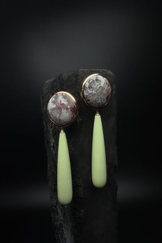 Achat - Ohrringe mit Chrysopras Pampeln | Agate earrings with chrysoprase pompoms